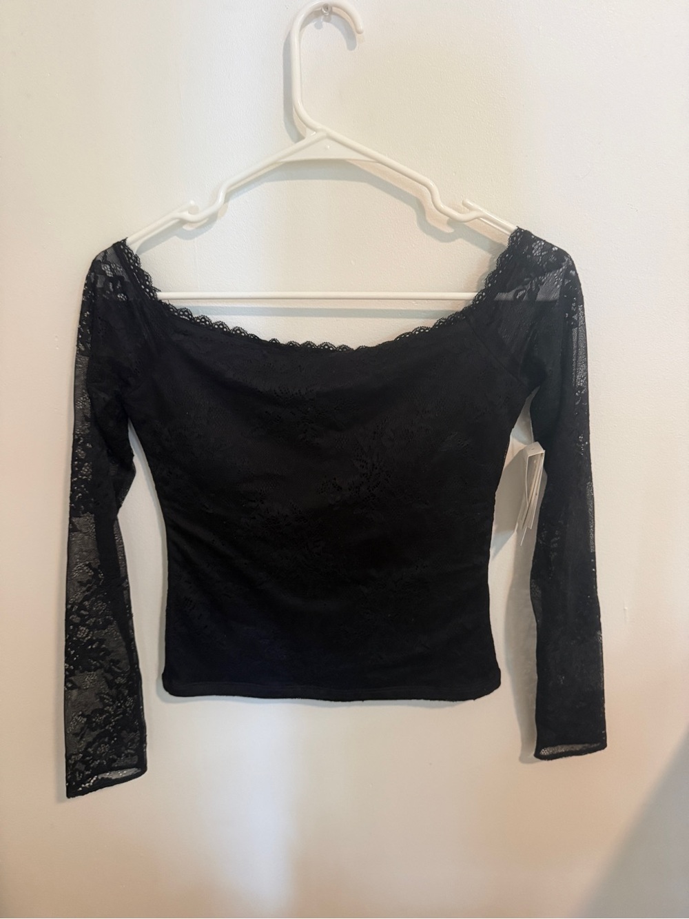 Abercrombie & Fitch Black Lace Off-Shoulder Long Sleeve Top